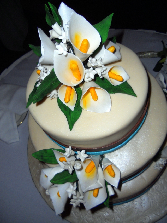 Stephanie John's Calla Lily Chocolate and Teal Wedding Cake from June 2011